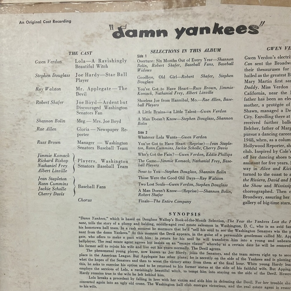 Damn Yankees Original Cast Recording Vinyl - Picture 2 of 2